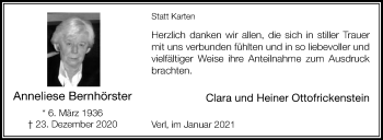 Traueranzeige von Anneliese Bernhörster von Die Glocke