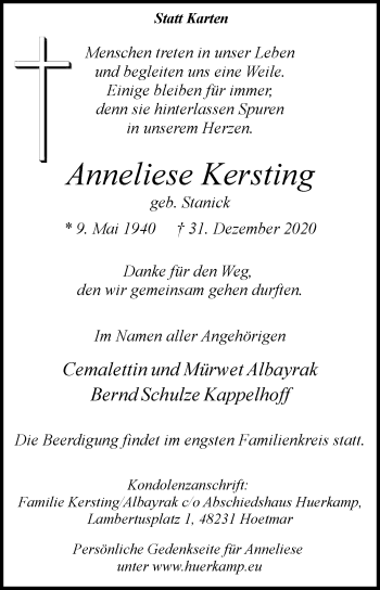 Traueranzeige von Anneliese Kersting von Die Glocke