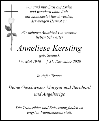 Traueranzeige von Anneliese Kersting von Die Glocke