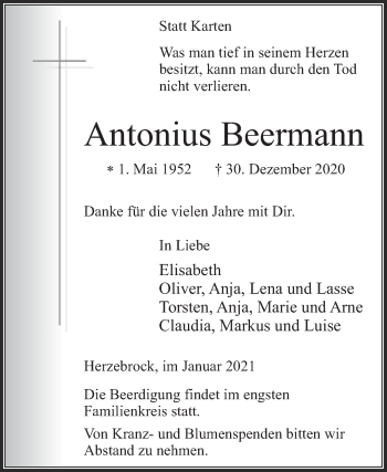 Traueranzeige von Antonius Beermann von Die Glocke