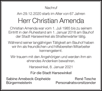 Traueranzeige von Christian Amenda von Die Glocke