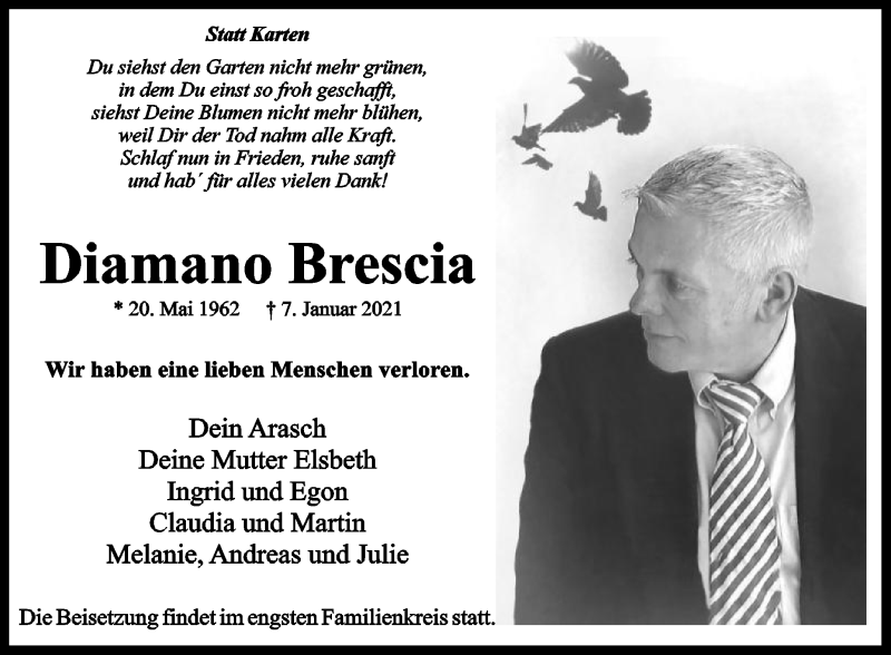  Traueranzeige für Diamano Brescia vom 13.01.2021 aus Die Glocke