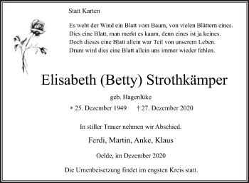 Traueranzeige von Elisabeth  Strothkämper von Die Glocke