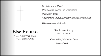 Traueranzeige von Else Reinke von Die Glocke