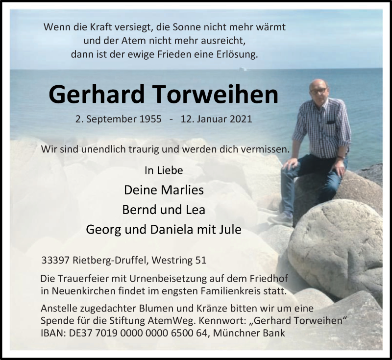  Traueranzeige für Gerhard Torweihen vom 14.01.2021 aus Die Glocke