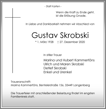 Traueranzeige von Gustav Skrobski von Die Glocke