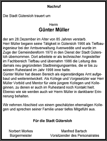 Traueranzeige von Günter Müller von Die Glocke