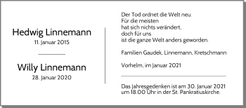 Traueranzeige von Hedwig Linnemann von Die Glocke