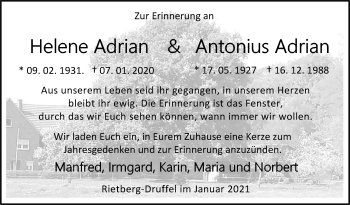 Traueranzeige von Helene Adrian von Die Glocke