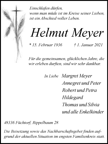 Traueranzeige von Helmut Meyer von Die Glocke