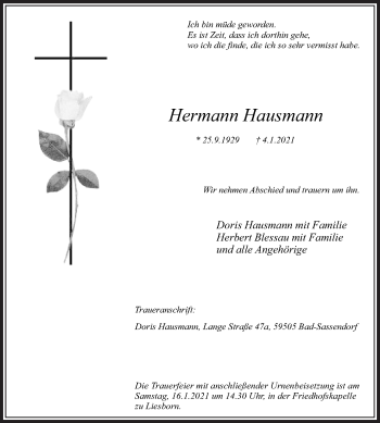 Traueranzeige von Hermann Hausmann von Die Glocke