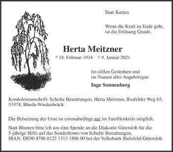 Traueranzeige von Herta Meitzner von Die Glocke