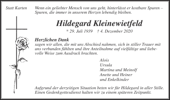 Traueranzeige von Hildegard Kleinewietfeld von Die Glocke