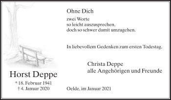 Traueranzeige von Horst Deppe von Die Glocke