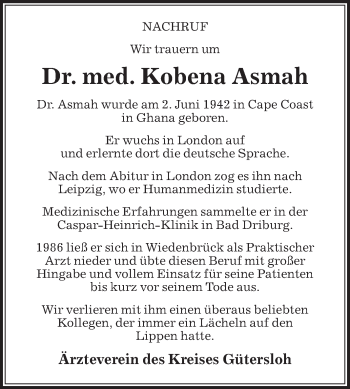 Traueranzeige von Kobena Asmah von Die Glocke