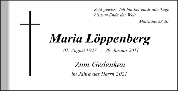 Traueranzeige von Maria Löppenberg von Die Glocke