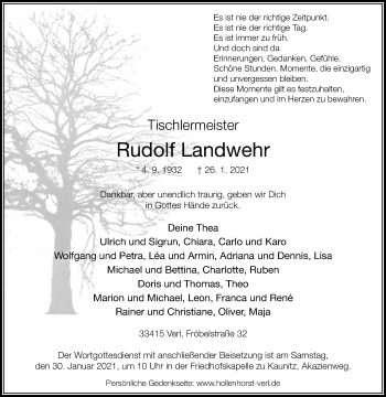 Traueranzeige von Rudolf Landwehr von Die Glocke