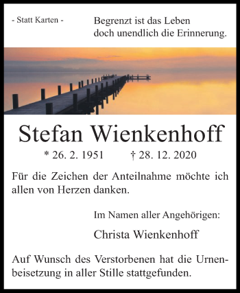 Traueranzeige von Stefan Wienkenhoff von Die Glocke