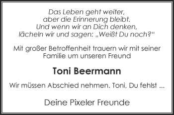 Traueranzeige von Toni Beermann von Die Glocke