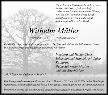 Traueranzeige von Wilhelm Müller von Die Glocke