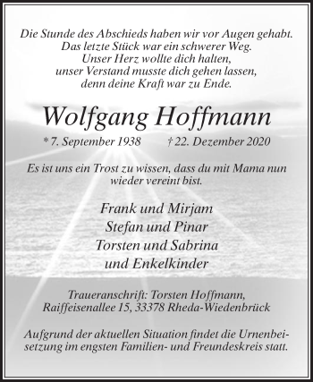 Traueranzeige von Wolfgang Hoffmann von Die Glocke