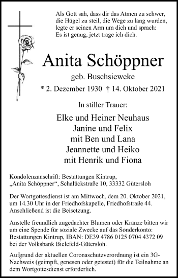 Traueranzeige von Anita Schöppner von Die Glocke