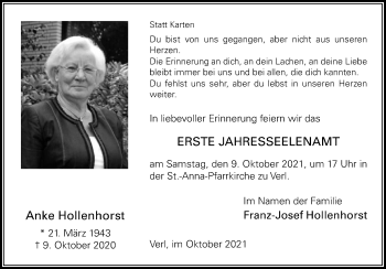 Traueranzeige von Anke Hollenhorst von Die Glocke