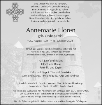 Traueranzeige von Annemarie Floren von Die Glocke