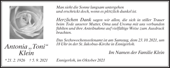 Traueranzeige von Antonia Klein von Die Glocke