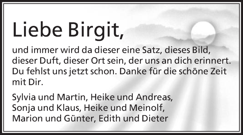  Traueranzeige für Birgit Hesse vom 26.10.2021 aus Die Glocke