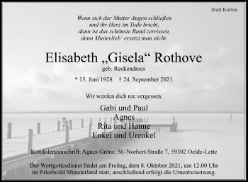 Traueranzeige von Elisabeth Rothove von Die Glocke