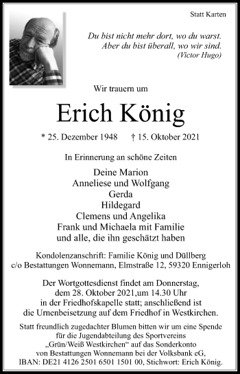 Traueranzeige von Erich König von Die Glocke