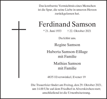 Traueranzeige von Ferdinand Samson von Die Glocke