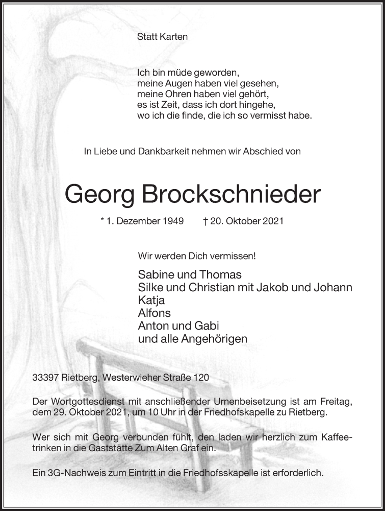  Traueranzeige für Georg Brockschnieder vom 23.10.2021 aus Die Glocke