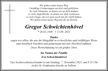 Traueranzeige von Gregor Schwichtenhövel von Die Glocke