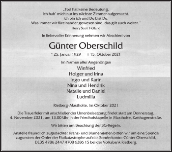 Traueranzeige von Günter Oberschild von Die Glocke