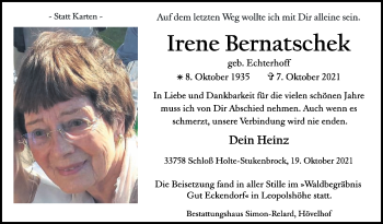 Traueranzeige von Irene Bernatschek von Die Glocke