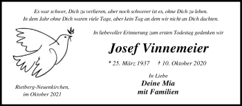 Traueranzeige von Josef Vinnemeier von Die Glocke