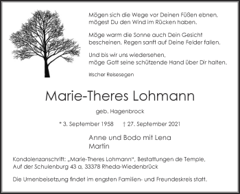 Traueranzeige von Marie-Theres Lohmann von Die Glocke