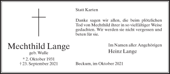 Traueranzeige von Mechthild Lange von Die Glocke