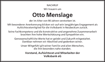 Traueranzeige von Otto Menslage von Die Glocke