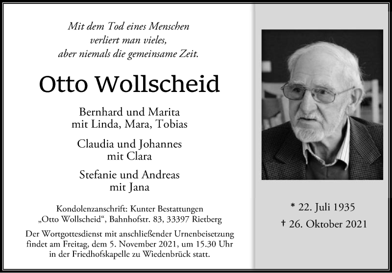  Traueranzeige für Otto Wollscheid vom 30.10.2021 aus Die Glocke
