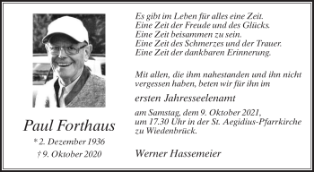 Traueranzeige von Paul Forthaus von Die Glocke