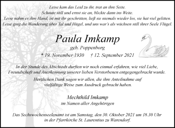 Traueranzeige von Paula Imkamp von Die Glocke