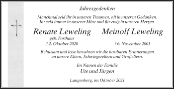 Traueranzeige von Renate Leweling von Die Glocke