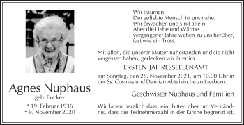 Traueranzeige von Agnes Nuphaus von Die Glocke