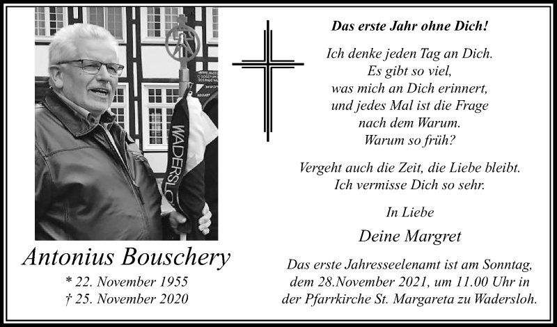  Traueranzeige für Antonius Bouschery vom 20.11.2021 aus Die Glocke