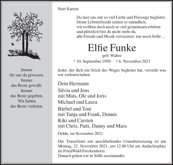 Traueranzeige von Elfie Funke von Die Glocke