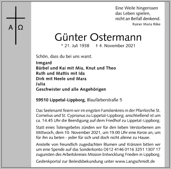 Traueranzeige von Günter Ostermann von Die Glocke