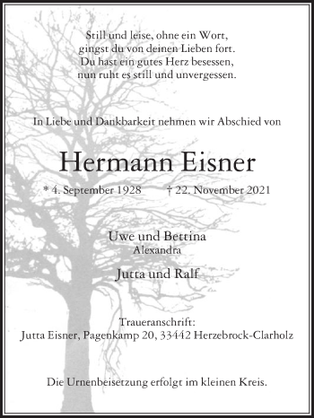 Traueranzeige von Hermann Eisner von Die Glocke